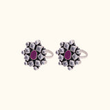 Charming 925 Silver Toe Ring with Pink & White Stones
