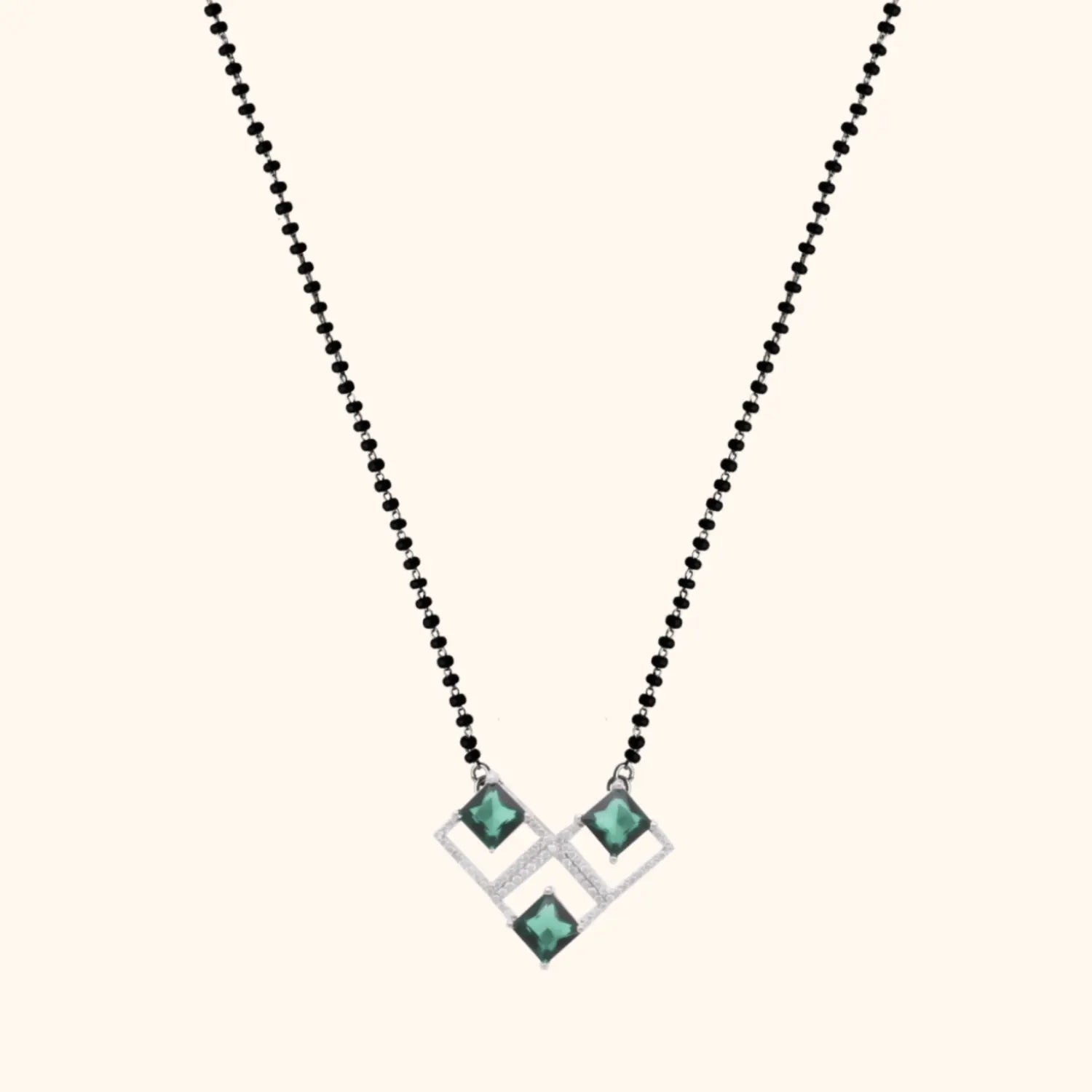 925 Silver Mangalsutra with Green Sparkle