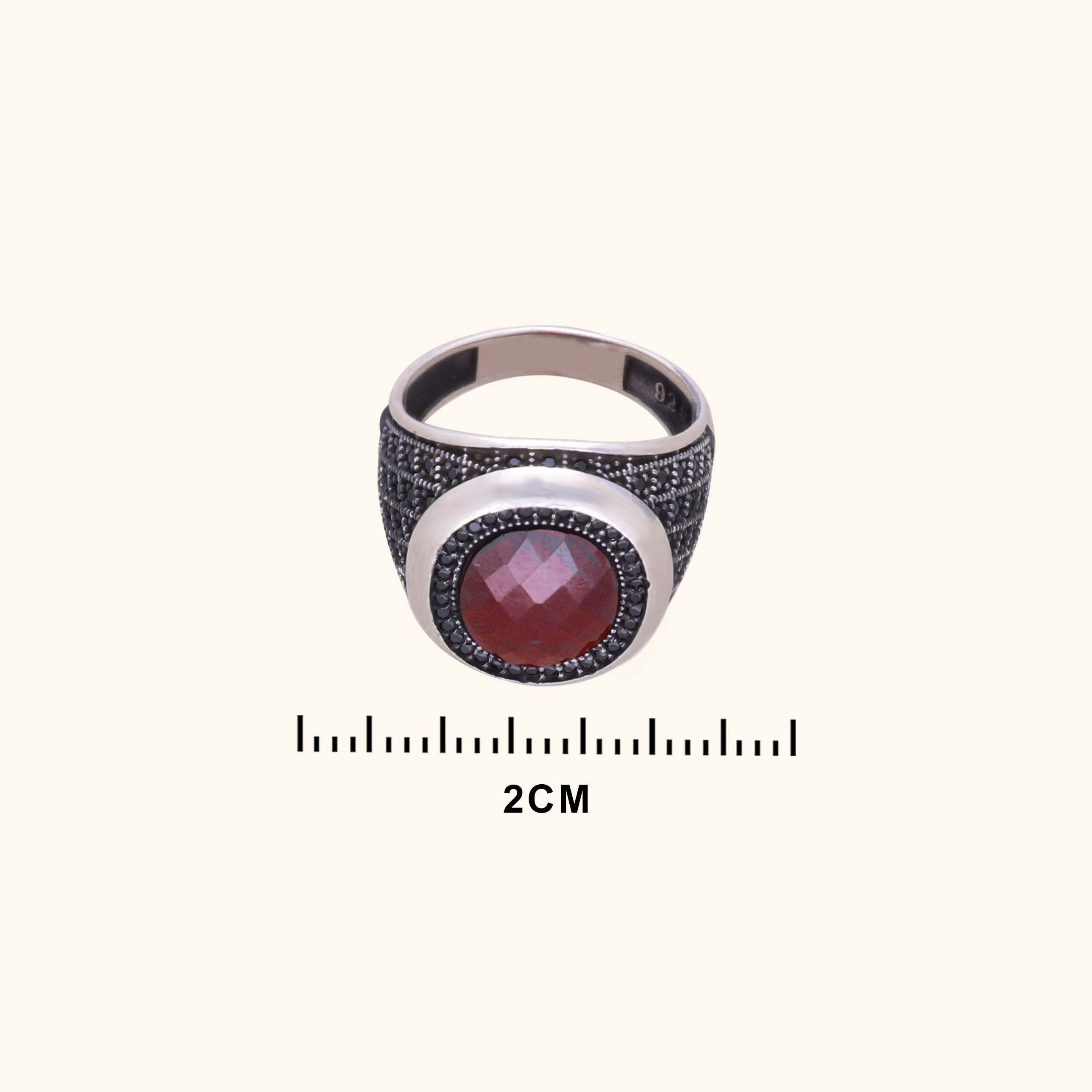 Red Stone Silver Ring for Men
