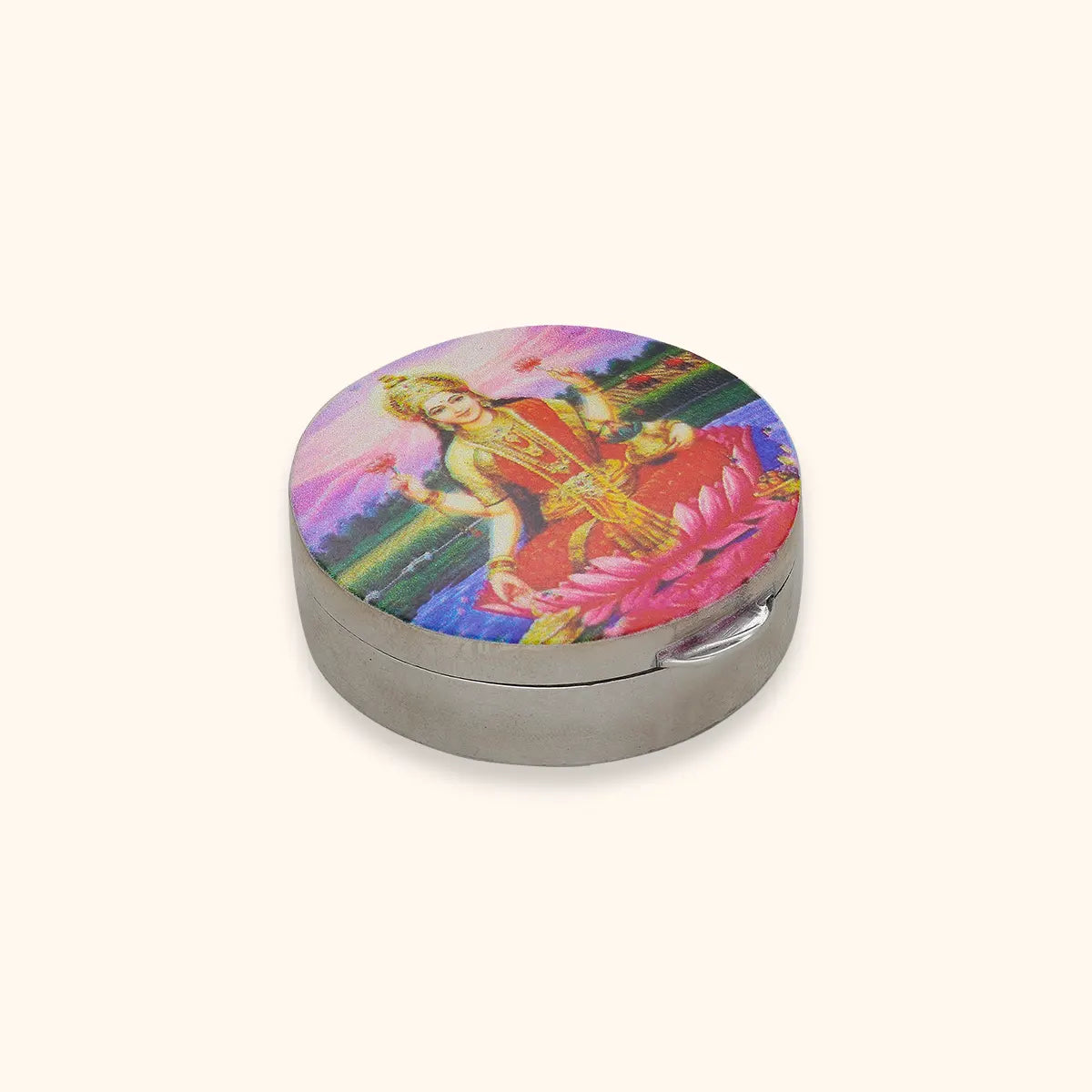 Exquisite Silver Dabbi with Lakshmi Image - Silver Utensils, Articles & Gift Items