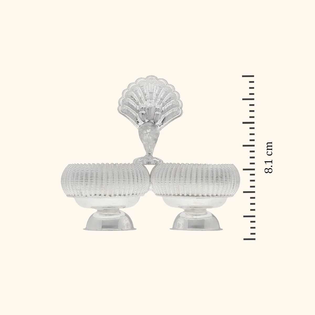 Moon Engraved Silver Karanda - Silver Pooja Items / Silver Puja Samai