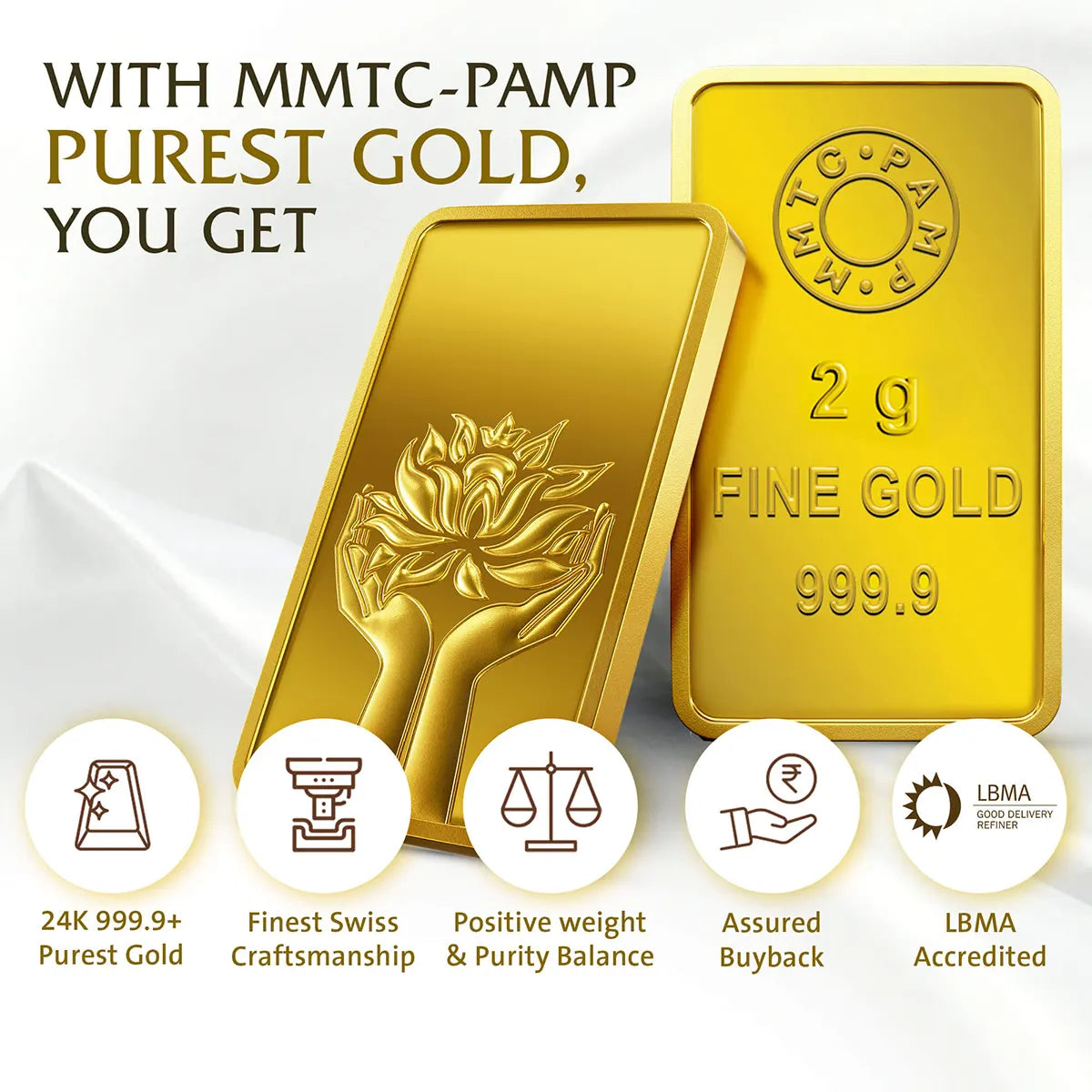 MMTC-PAMP LOTUS 24K (999.9) 2 GM GOLD BAR