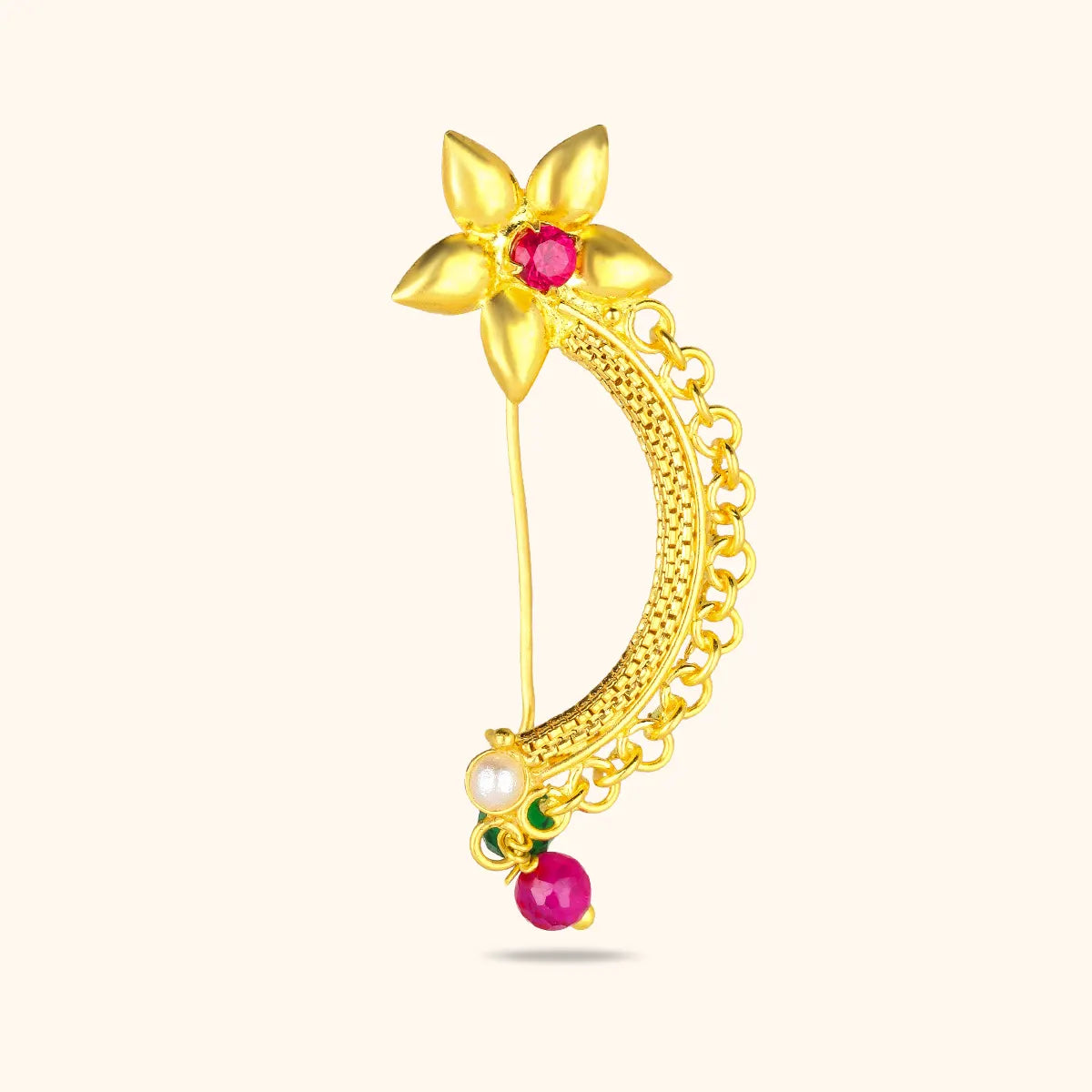22KT Gold Sparkling Gemstone Nose Pin