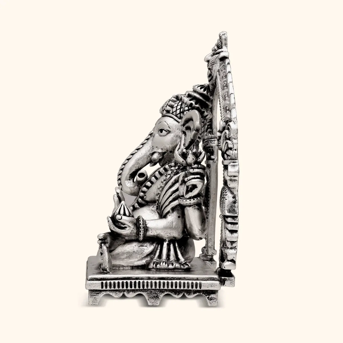 Antique 925 Silver Idol - Vighnaharta Ganesh with Rhodium and Lacquer Coating for Anti-tarnish.