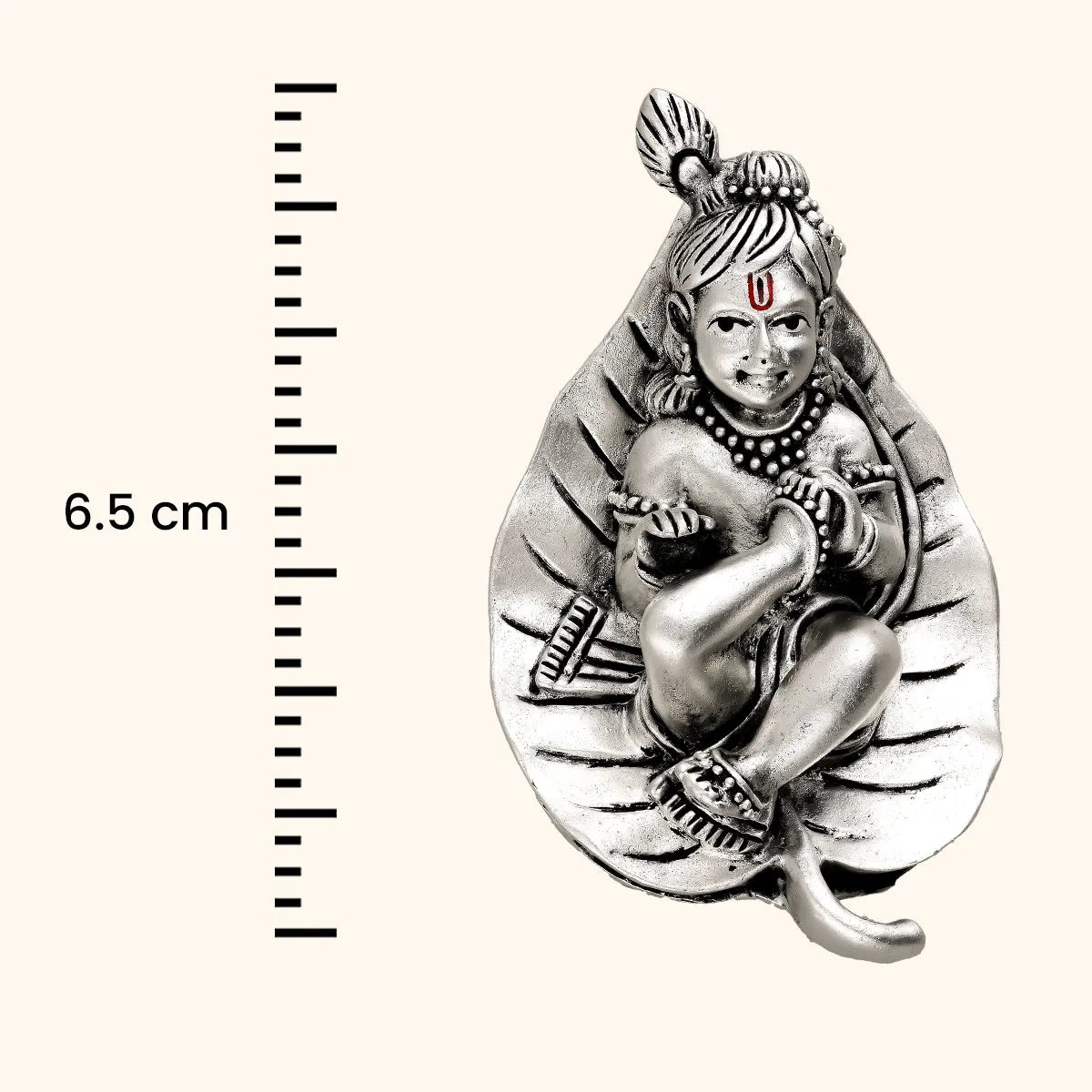 Bal Krishna In Leaf - Antique Silver Idol