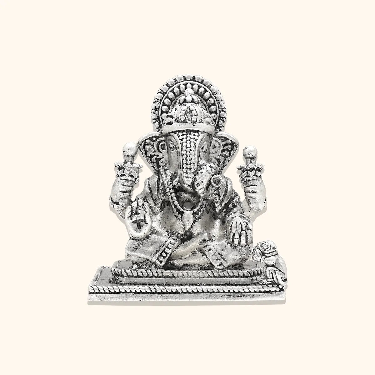 925 Antique Silver Matte Ganesh Idol with Rhodium and Lacquer Coating for Anti-tarnish.