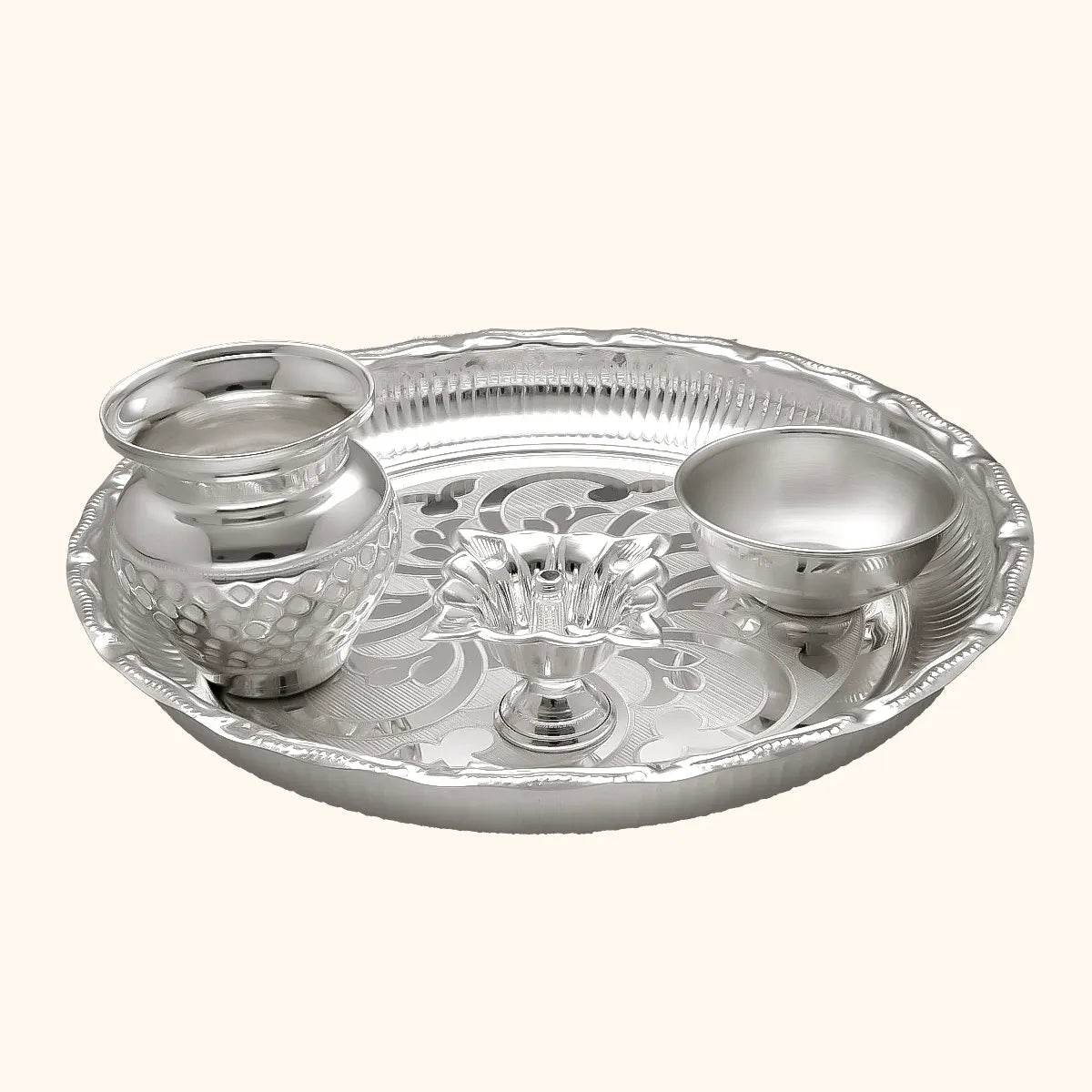 Lustrous Charm Silver Thali Set  - Silver Utensils, Articles & Gift Items