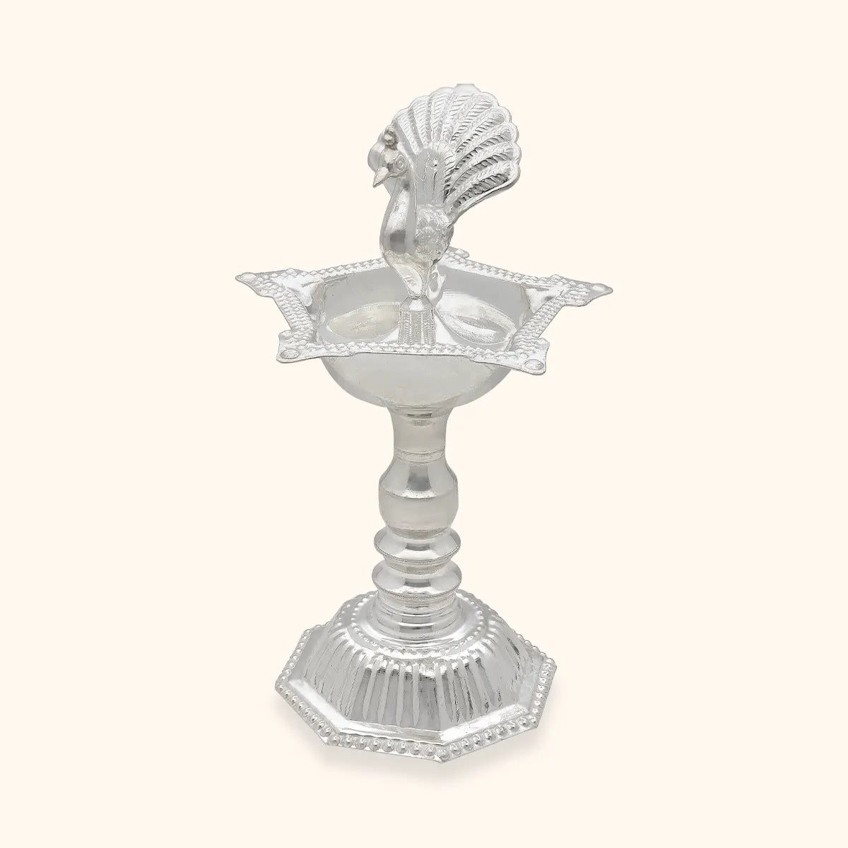 Peacock Inspired Silver Samai - Silver Pooja Items / Silver Puja Samai