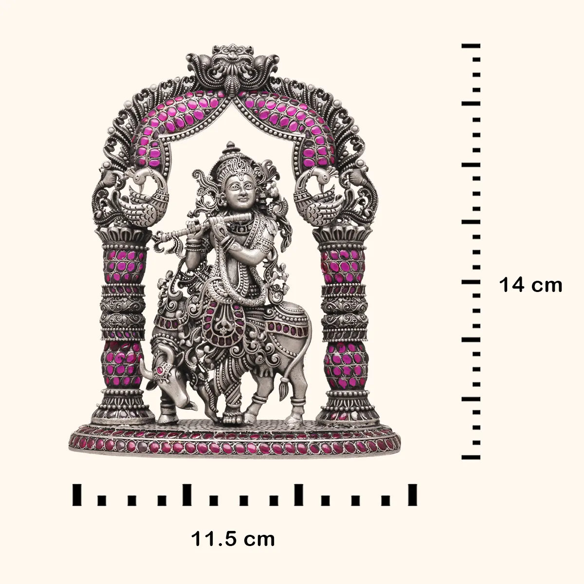 Shree Krishna Silver Idol - Semi Precious Stone