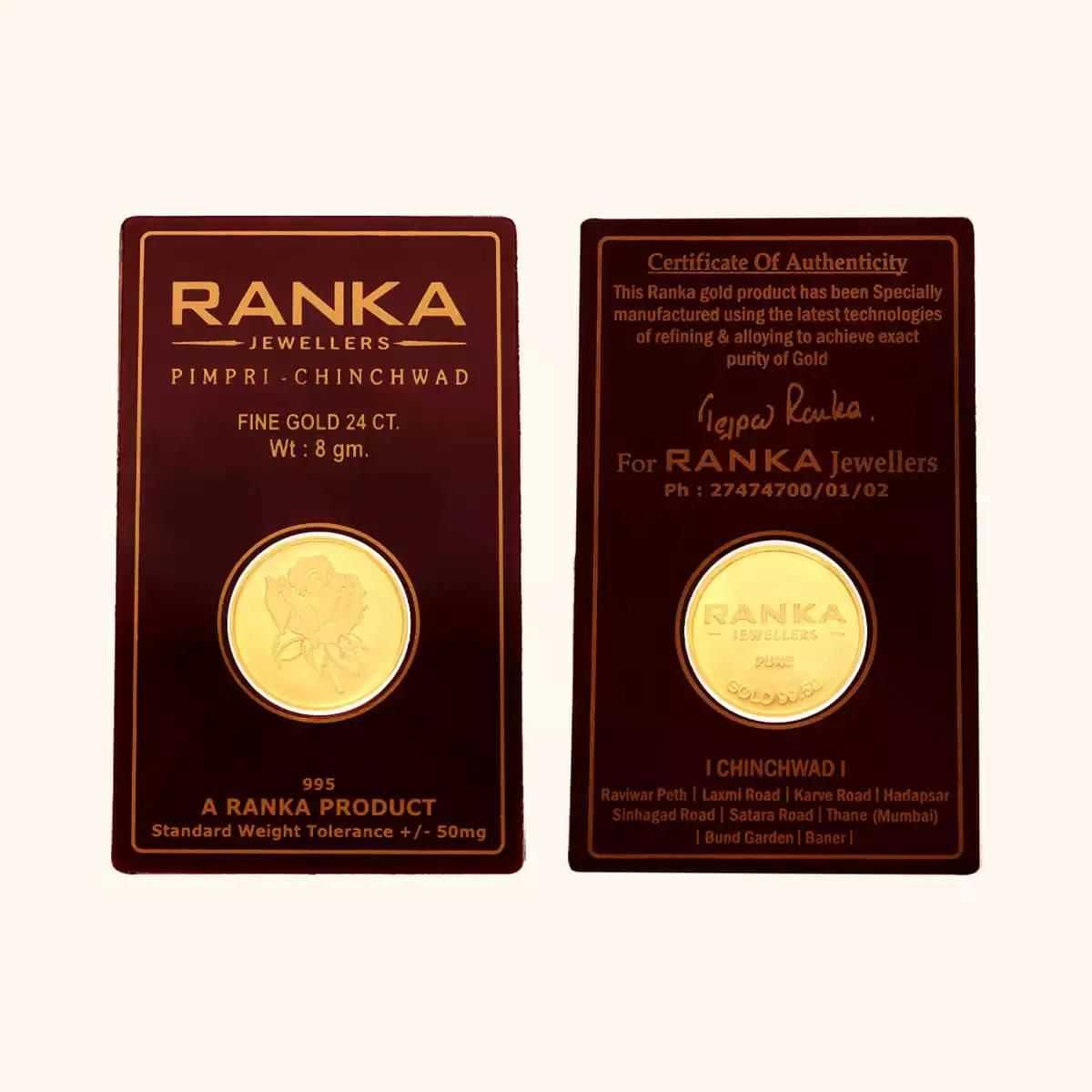 8 Gm Rose 24KT Gold Coin