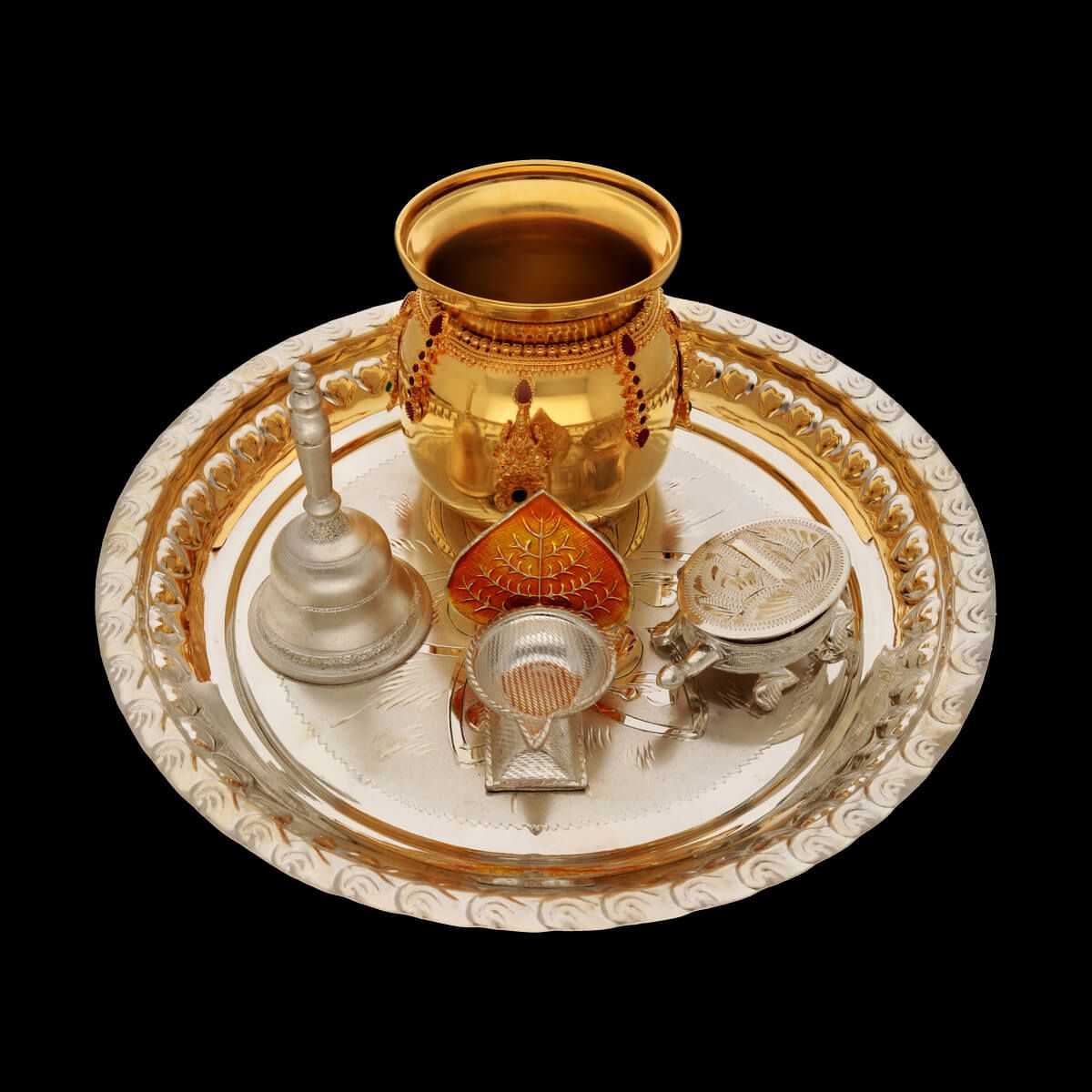 Divine Silver Puja Thali Set  - Silver Pooja Items / Silver Puja Samai