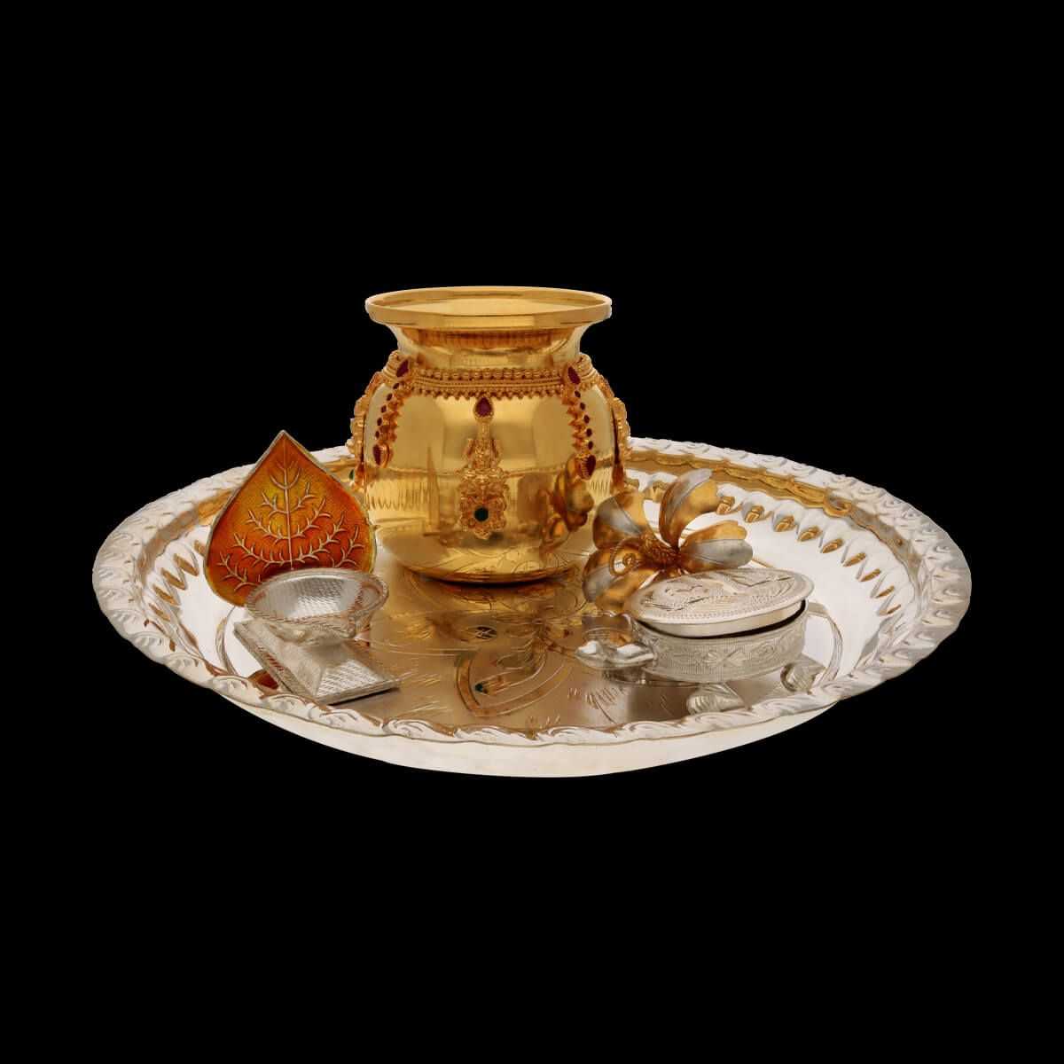 Celestial Silver Puja Thali Set - Silver Pooja Items / Silver Puja Samai