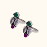 Vibrant Pink and Green Stone Silver Toe Ring