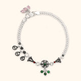 Dangling Triple Drop Charm 925 Silver Anklet / Payal for Women with Rhodium and Lacquer coating for Anti-tarnish.