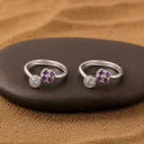 Purple Blossom Silver Toe Ring Pair