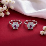 Ruby Bloom Silver Toe Ring Pair