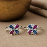 Royal Bloom Dual Tone Stone Toe Ring Pair