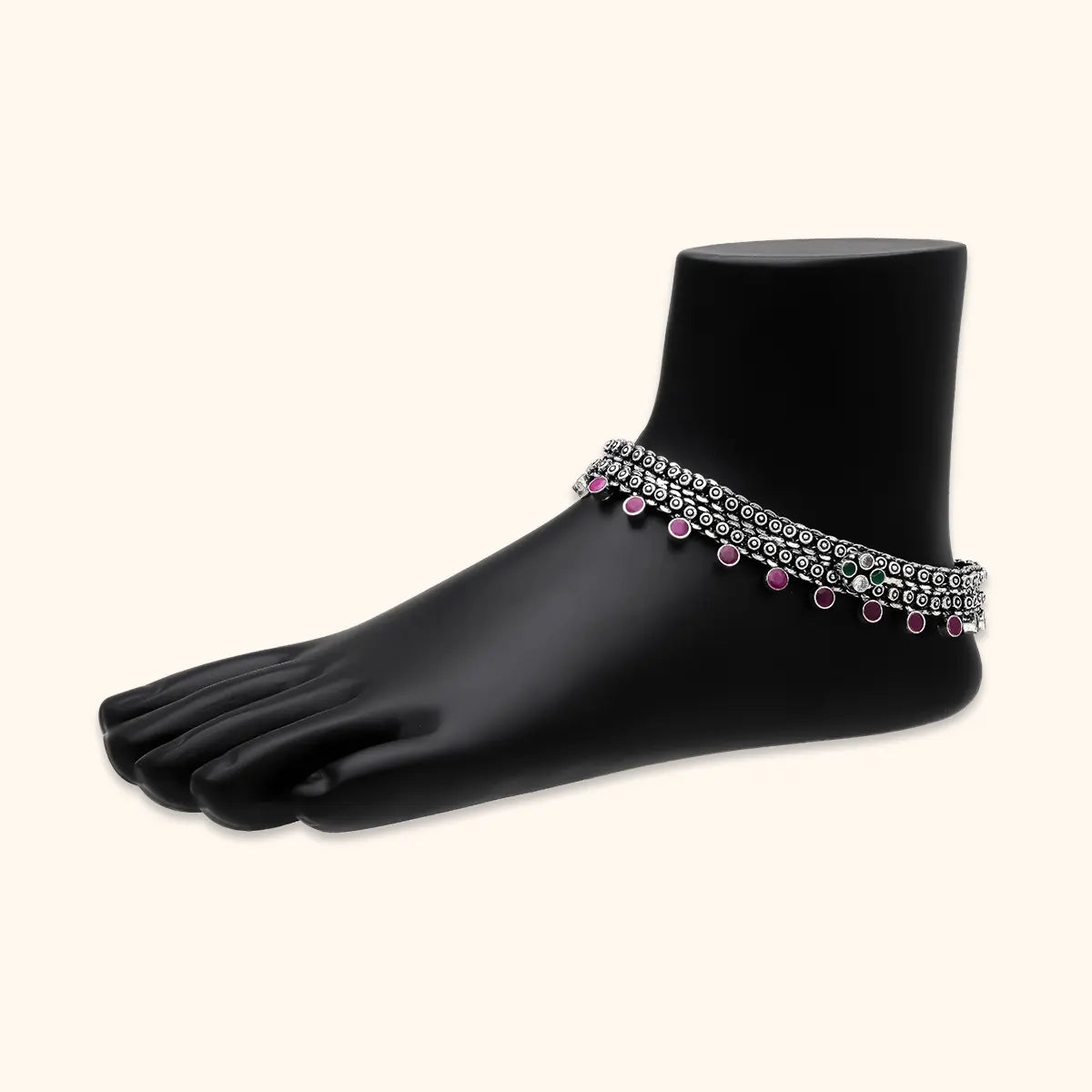 Silver Anklet with Iridescent Beads