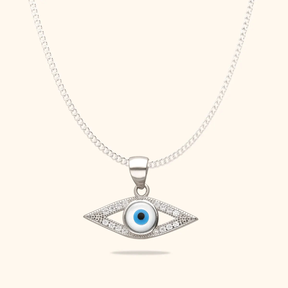 Silver Necklace Evil Eye Design Zirconia 925 Sterling / Sezgin Jewels