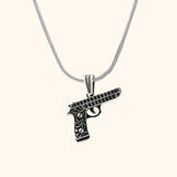 Locked and Loaded 925 Silver Gun Pendant with Rhodium and Lacquer coating for Anti-tarnish.
