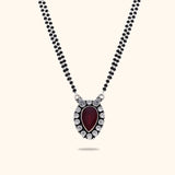Leaf Shaped Drop 925 Silver Mangalsutra with Rhodium and Lacquer coating for Anti-tarnish.