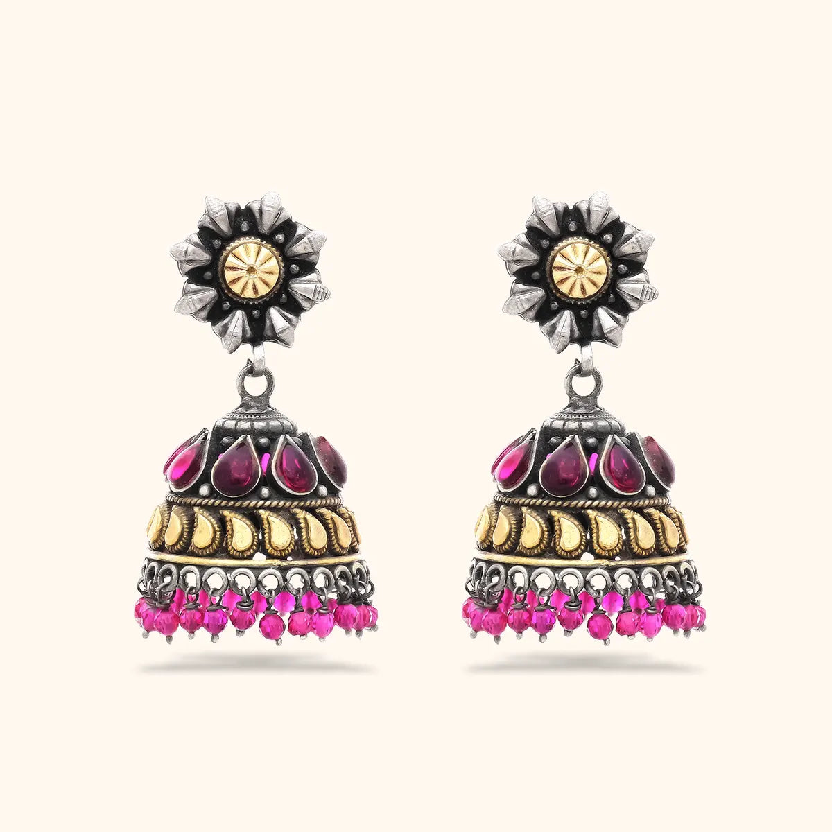 Buy Mominos Fashion Johar Kamal Silver Oxidised Mirror Chandbali Earrings  Online at Best Price | Distacart