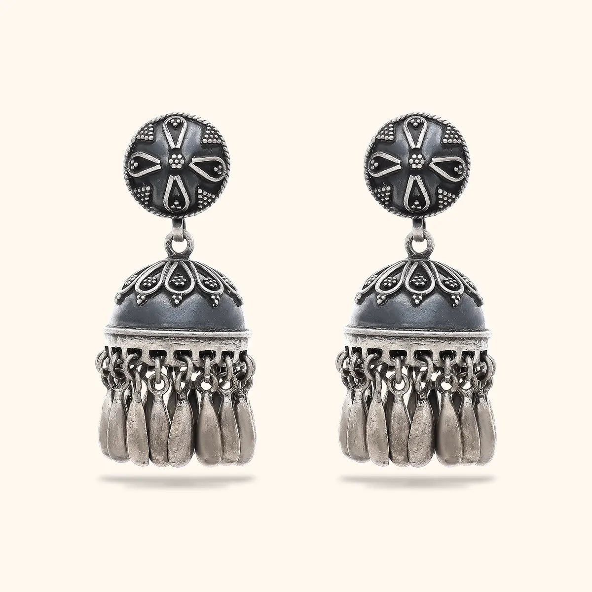 Large silver Jhumki Tikka set with American Diamond Indian Jhumka Jhum –  Indian Designs