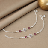 Flower Pattern Silver Anklet