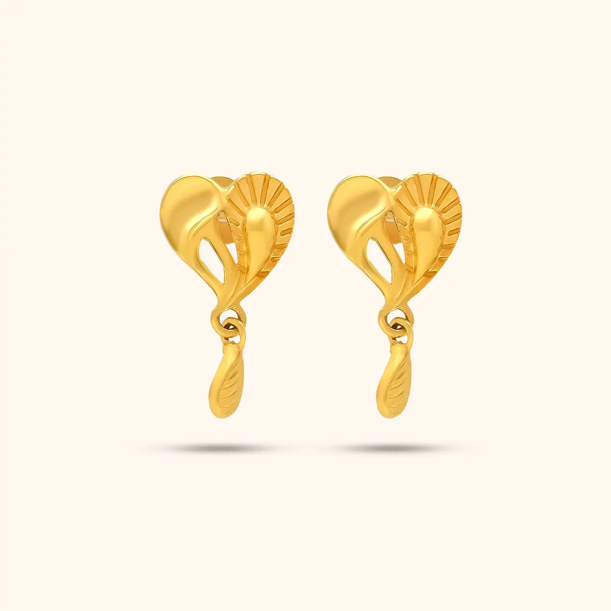 Heart-Shaped Earrings with Dangling Leaf Charms 22KT