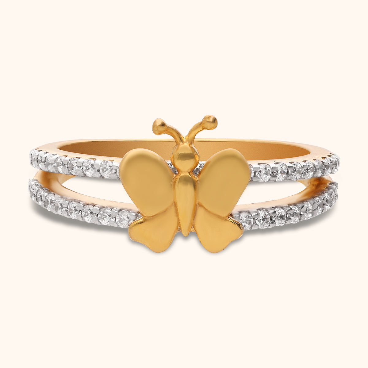 Lilac butterfly open ring with cz and gold plating -
