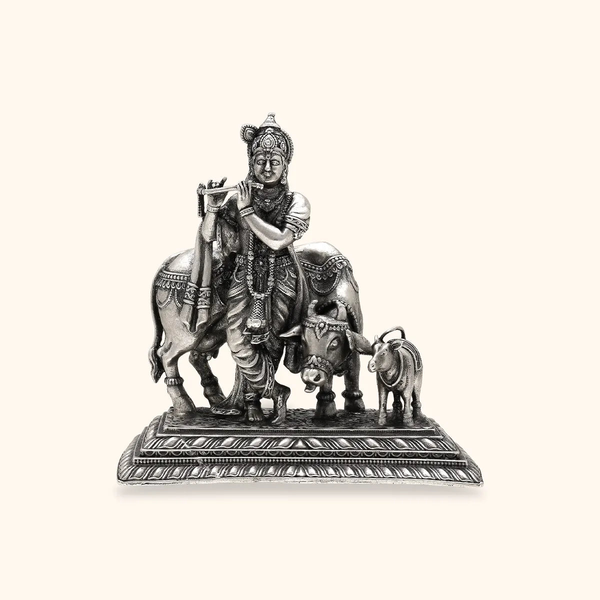 925 Antique Silver Matte Krishna Idol with Rhodium and Lacquer coating for Anti-tarnish.