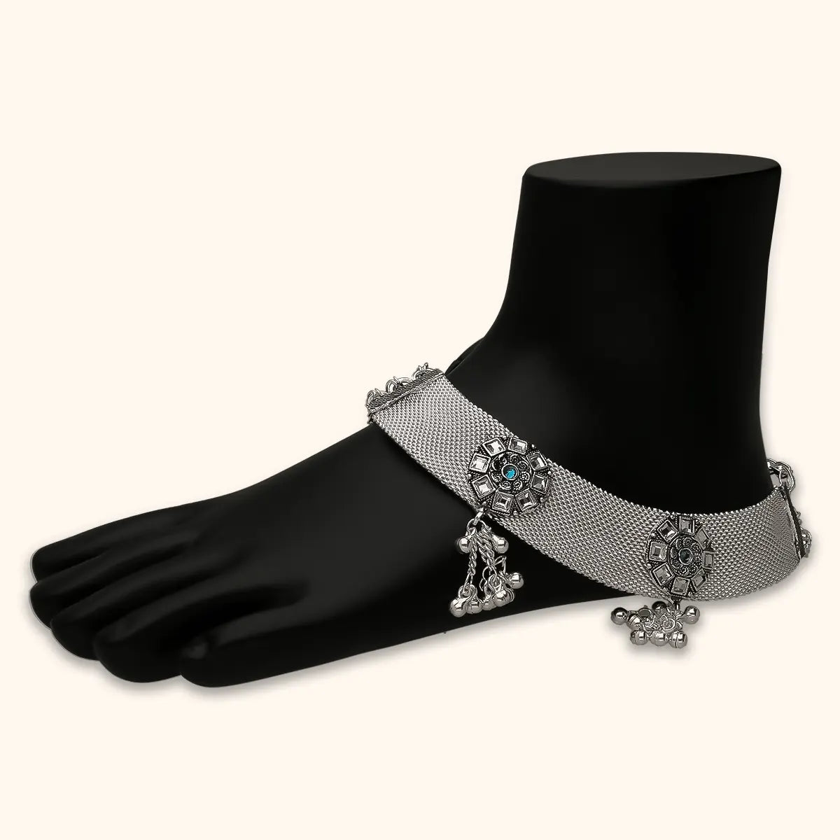 Buy Oxidised Ghungroo Studded Silver Payal Anklet Online Ranka