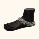 Oxidised Floral Design 925 Silver Payal / Anklet with Rhodium and Lacquer coating for Anti-tarnish.