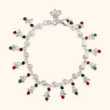 Green Red Dew Drops 925 Silver Payal / Anklet for Women with Rhodium and Lacquer coating for Anti-tarnish.
