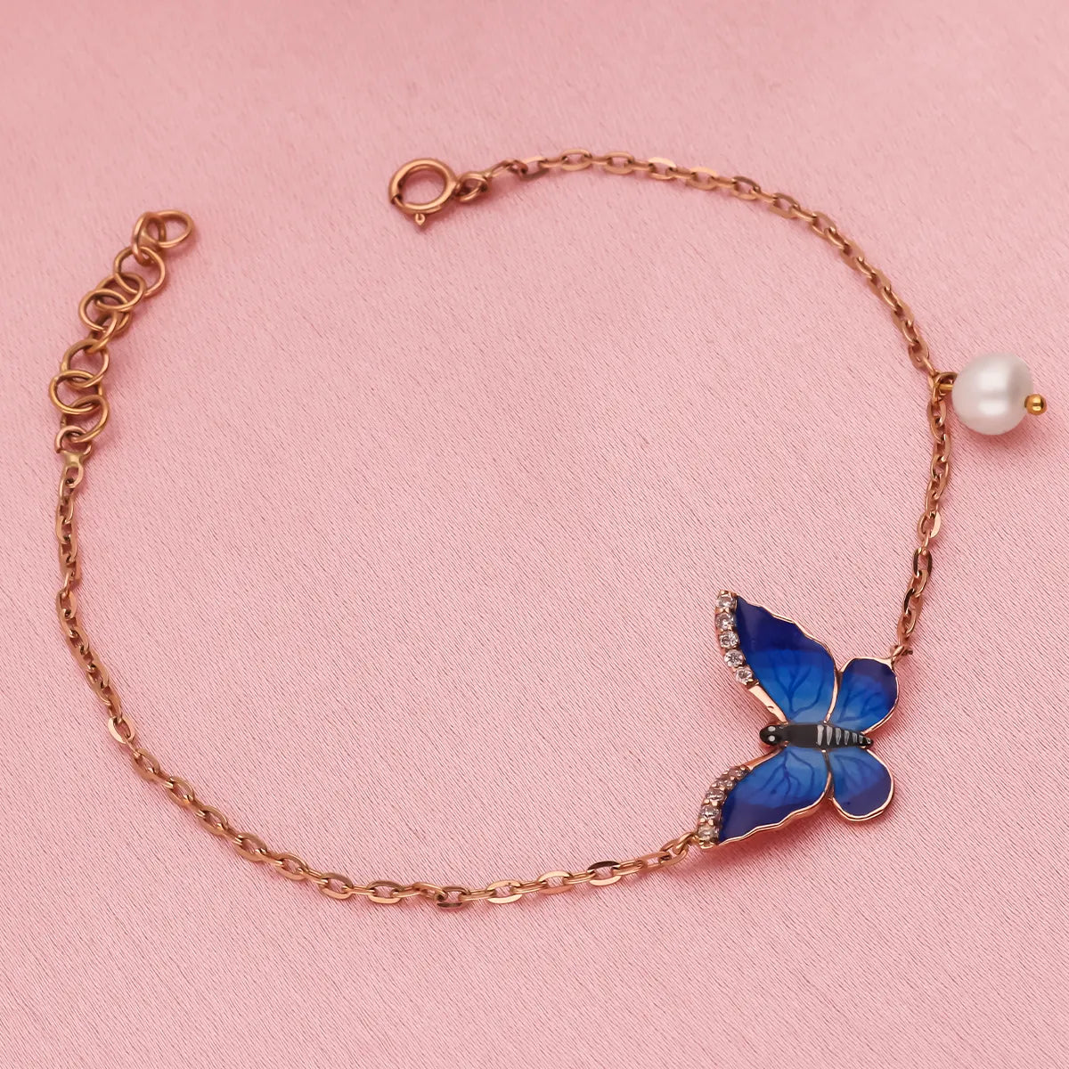 Rose Gold Blue Butterfly Enchantment - Bracelet