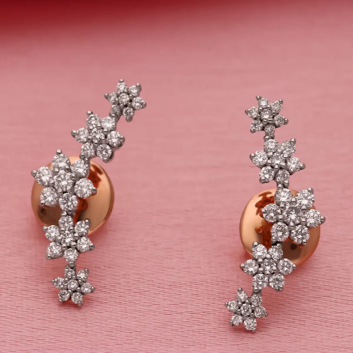 Ethereal Leaf Pattern 18K Gold Diamond Stud Earrings  atjewelsin