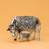 Cow with Calf Murti - Silver Oxidised