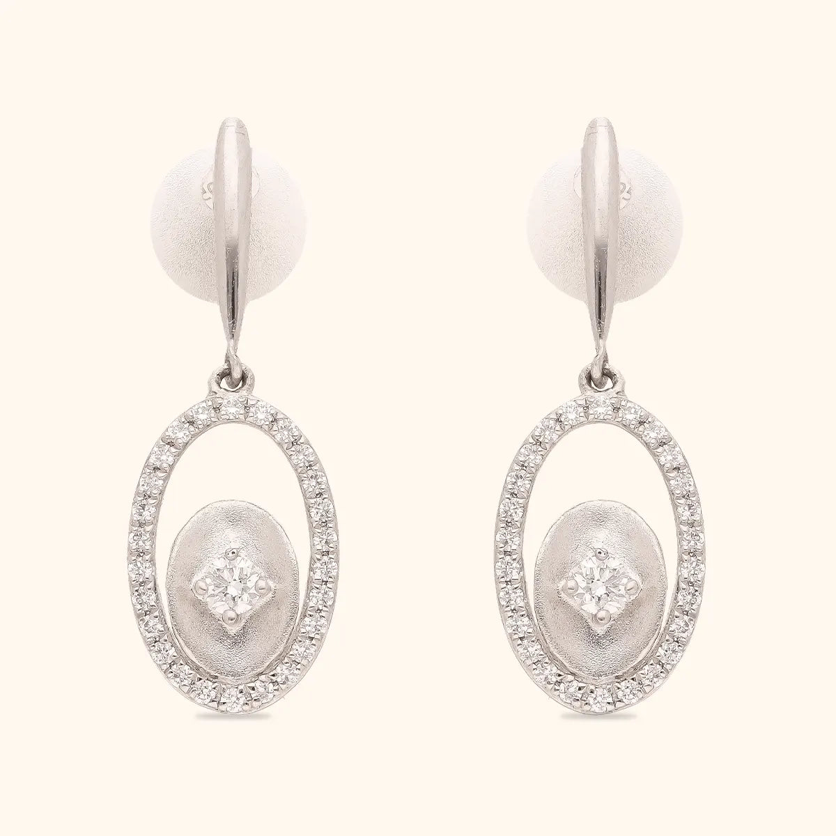Double C 17 mm baguette CZ with pearl platinum earrings 
