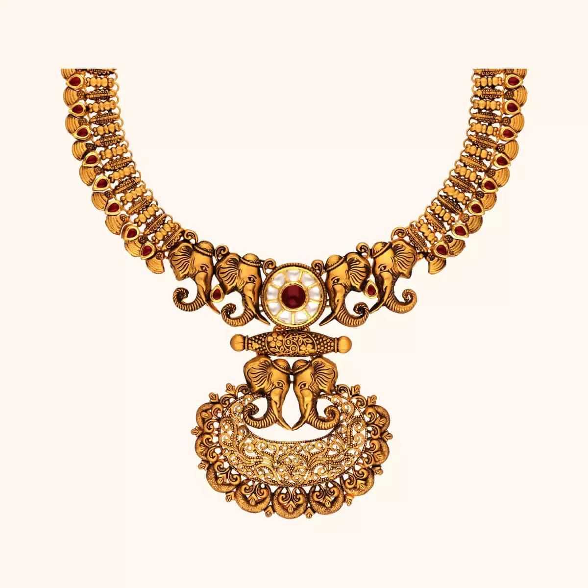 22 KT Antique Gold Necklace Set