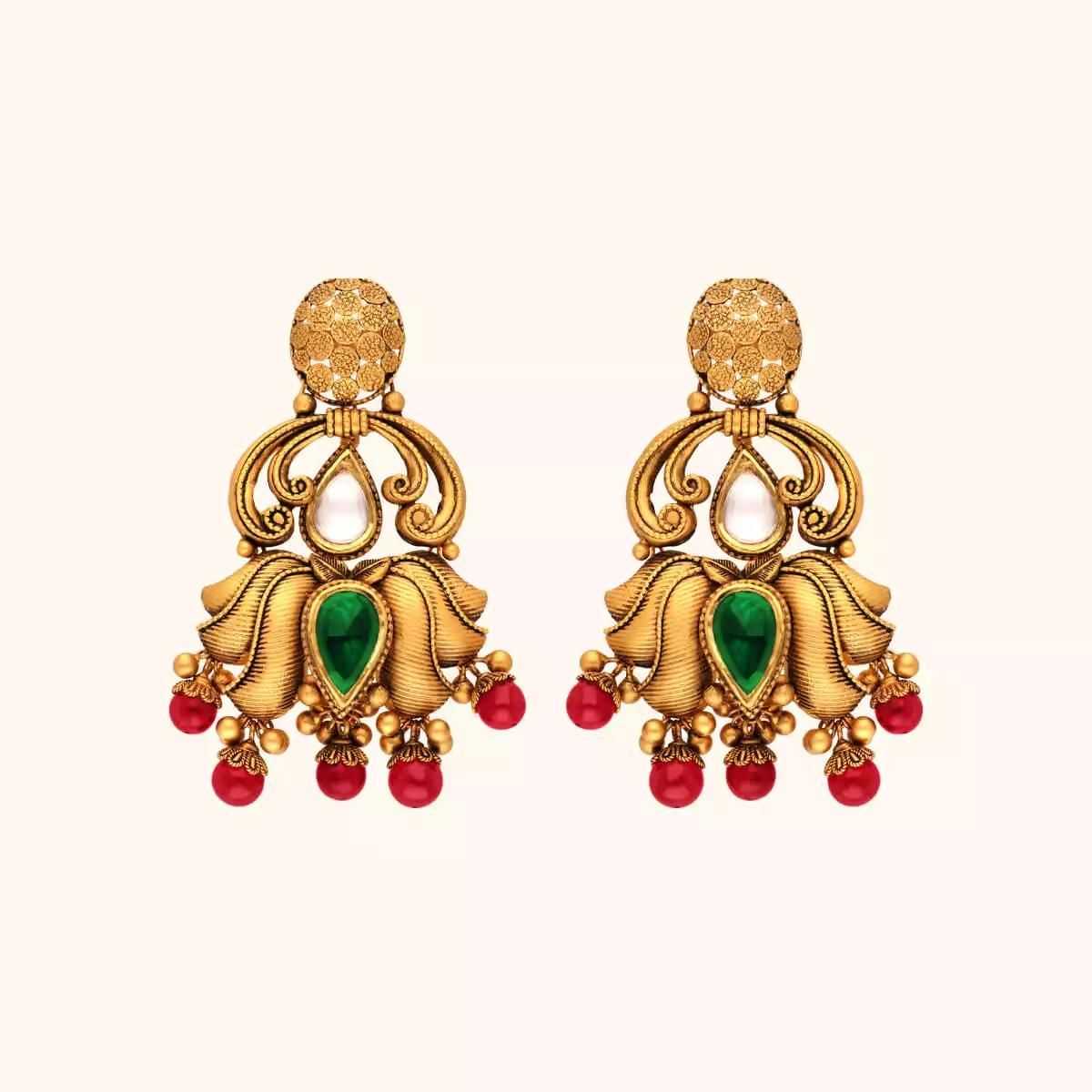 Buy Mesmerizing Antique Gold Jhumka Earrings | Krishna Jewellers